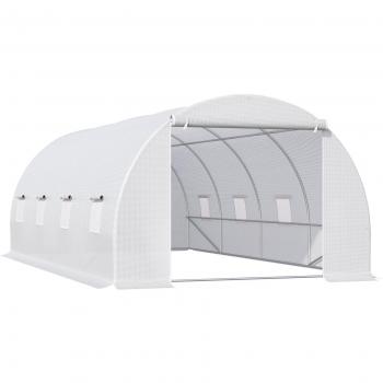 Outsunny Invernadero de Túnel 600x300x200 cm con 8 Ventanas, Cubierta de Polietileno, Estructura de Tubo de Acero 24 mm para Cultivo de Plantas