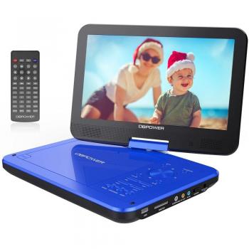 Reproductor de DVD Portátil de 10.5 con Pantalla Giratoria, 5 Horas recargable incorporada de la batería, Compatible con Tarjetas SD y USB - Azul