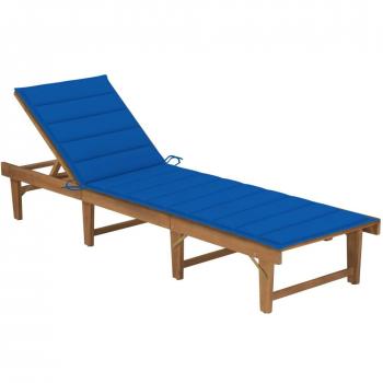 Folding Sun Lounger with Cushion - Solid Acacia Wood
