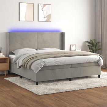 Colchón box spring con LED de terciopelo gris claro 200x200 cm