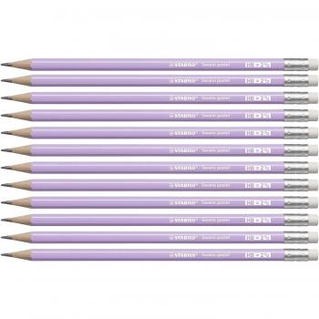 Lápices de Grafito con Goma Stabilo Swano Mina 2.2 mm Dureza HB Lila Pastel Pack de 12