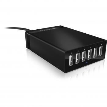 ICY BOX USB-Schnellladegerät 6-Port, intelligenter Chipsatz, 40W 5V / 8A