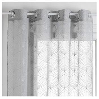 Cortina Voile Mia con Ojetes y Motivo Bordado - Gris - 140 x 240 cm