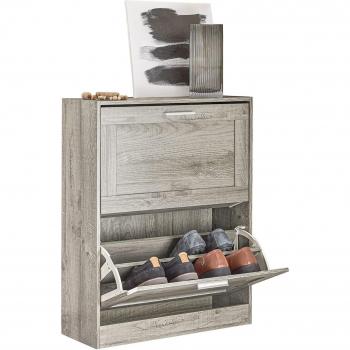SoBuy FSR137-HG Gabinete de zapatos con 2 cajones, zapatero de almacenamiento, armario organizador en color gris, dimensiones 60 x 23 x 79 cm