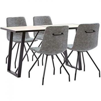 vidaXL Juego de Comedor 5 Piezas Cuero Sintético Mobiliario Hogar Decoración Casa Robusto Duradero Resistente Funcional Práctico Útil Gris Oscuro