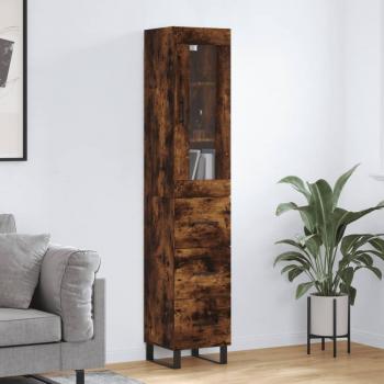 Aparador alto de madera contrachapada roble ahumado 34,5x34x180 cm con 3 cajones, mueble de almacenaje para salón, buffet y armario auxiliar