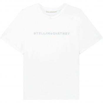 Stella McCartney Women's Crystal-Embellished Logo T-Shirt in White | Size XS | 6J01583SPZ039000