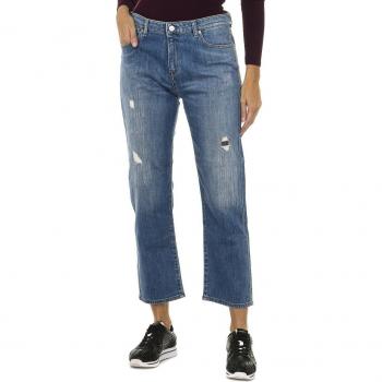 Pantalones largos tejanos efecto gastado y rasgado 6Y5J10-5D2MZ para mujer