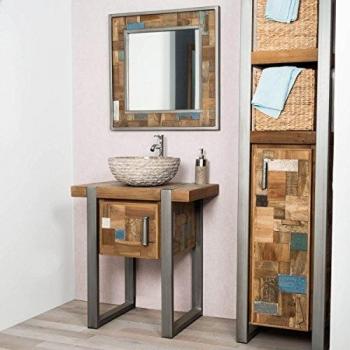 Espejo para cuarto de baño Wanda Collection Factory teca metal 70 x 70 Marrón y Gris