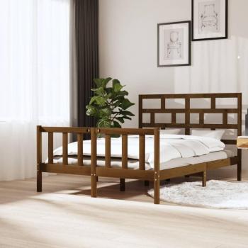 Colchón King redondo húmedo sin ámbar de madera maciza con estructura de cama de madera maciza de pino marrón miel 150x200 cm