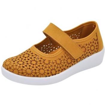 Manoletina Cómoda Mujer Doctor Cutillas 38470 Cuero, Plantilla Memory Foam, Talón Reforzado, Cuña, Cierre Velcro, Plantilla Extraíble, Talla 36
