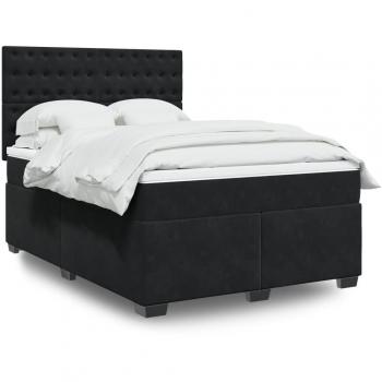 Cama box spring con colchón de muelles en terciopelo negro 140x190 cm