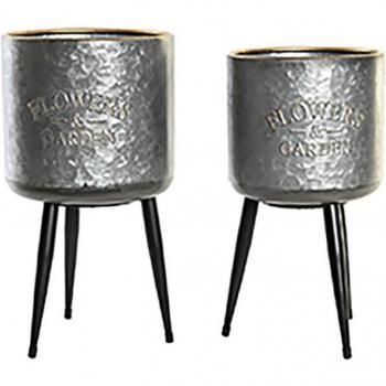 Macetero set 2 metal 25x25x46 metalizado gris
