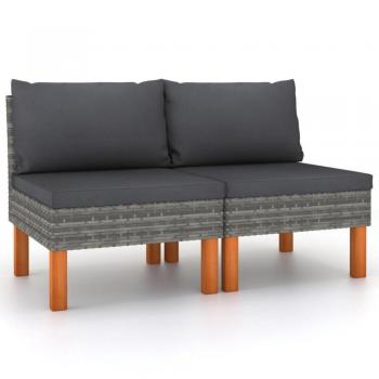 Central Sofas Set of 2 Poly Rattan and Solid Eucalyptus Wood