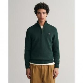 Jersey Casual de Algodón para Hombre con Media Cremallera en Verde Tartan - Talla S