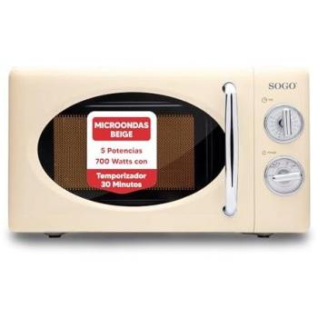 Microondas Retro Beige 20L Sin Grill 700W con Temporizador y 5 Niveles de Potencia