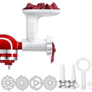 Accesorio para molinillo de carne KitchenAid, para batidora de pie, molinillo de alimentos, picadora de carne con 4 platos de moler, 2 cuchillas de moler, 2 tubos de relleno de salchichas