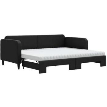 Sofá cama nido con colchón tela negro 90x200 cm