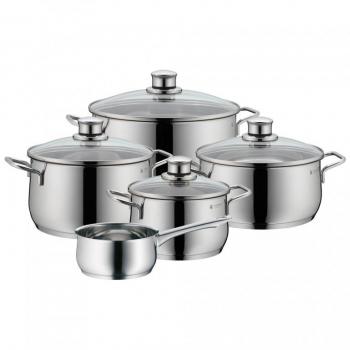 Batería de Cocina WMF Diadem Plus 5 Piezas con Tapa, Acero Inoxidable Cromargan, Apta para Inducción y Lavavajillas