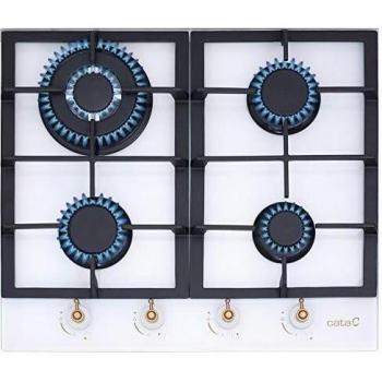 Cata Placa Cristal Gas, Serie Rústica, Modelo: RCI 631 WH, Ancho 58 cm, 4 Quemadores de Gas, Gas natural, Incluye Inyectores para Gas Butano, Acabado en Cristal Negro