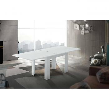 Mesa de Comedor Extensible DMORA con Apertura para Libros, Made in Italy, Consola Auxiliar de Cocina, 90x90h75 cm, Color Blanco Brillante