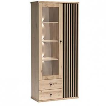 Vitrina Stanton H101 con puertas y cajones, 191x86x41cm, led, roble artisan y negro