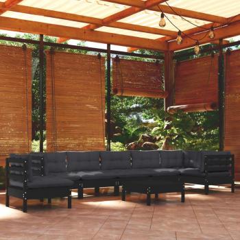 Conjunto de muebles de jardín 9 PCs con cojines de madera maciza de pino negro