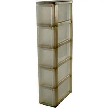Iris Ohyama, torre de almacenamiento con 5 cajones sobre ruedas - New Slim Chest - NSC-205, plástico, transparente blanco, 50 L, 40 x 20 x 101,5 cm