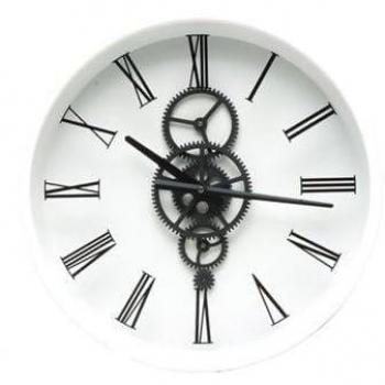 Reloj de pared DUQUE Blanco y Negro con Engranajes, 46x46x7 cm, Movimiento Mecanismo