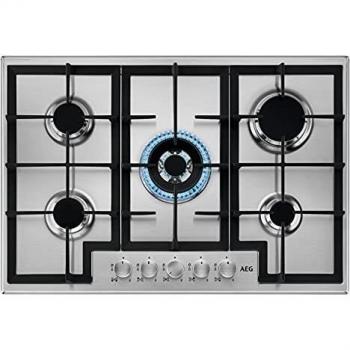 Piano de Cocina a Gas AEG HGB75400SM 75 cm Acero Inoxidable 5 Fuegos Integrado