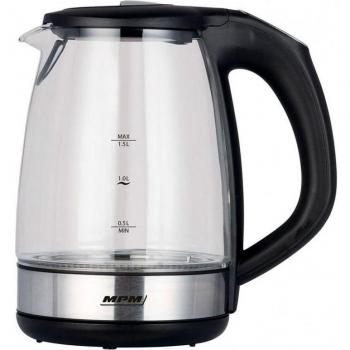 MPM MCZ-100 Hervidor de Agua Eléctrico, Capacidad 1.5L, Jarra de Cristal Transparente, Libre de BPA, Control de Temperatura Ajustable, Iluminación LED