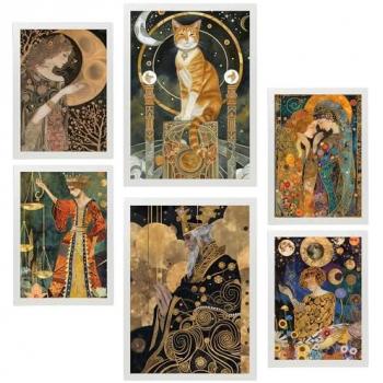 Set de 6 Cartas de Tarot Arcano para Decoración de Paredes - Ilustraciones Artísticas en Tamaños A3 y A4 (Sin Marco)