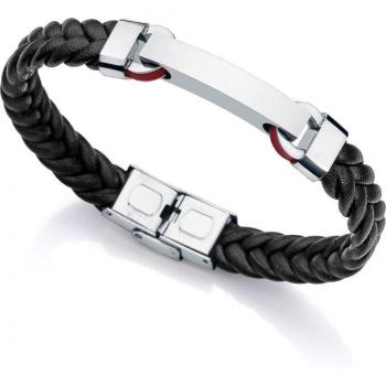 Viceroy Pulsera Beat de Hombre en Acero Inoxidable con Placa de Identificación y Detalles en Piel Negra