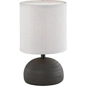 Lámpara de Mesa Cerámica Media Esfera Marrón con Pantalla Beige H. 23 cm D. 14 cm