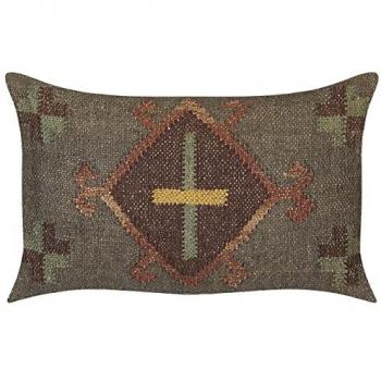 Cojín Decorativo de Yute Verde con Diseño Oriental Étnico Kilim 30 x 50 cm