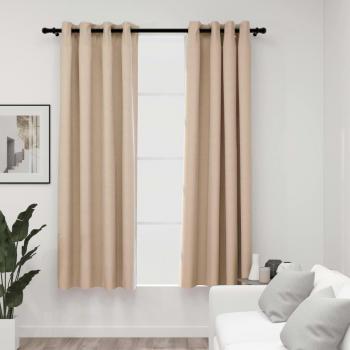 Cortinas Oscurecimiento Efecto Lino con Ojales 2 Piezas Beige 140x175cm