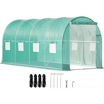 Vevor Portable Tunnel Greenhouse, 15 x 7 x 7 ft with Galvanized Steel Hoops, Waterproof Cover and Top Beam