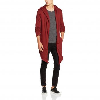 Urban Classics Long Hooded Open Edge Cardigan, Chaqueta Punto para Hombre, Rot