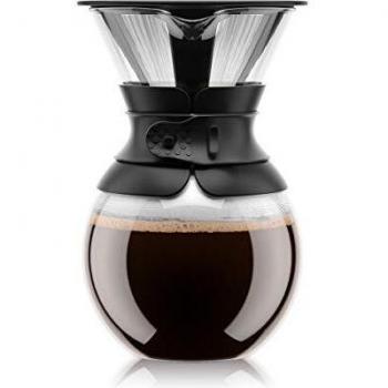 Bodum Pour Over 1 L Cafetera de Goteo con Filtro Permanente, Vidrio, plástico, Acero, Negro, Centimeters