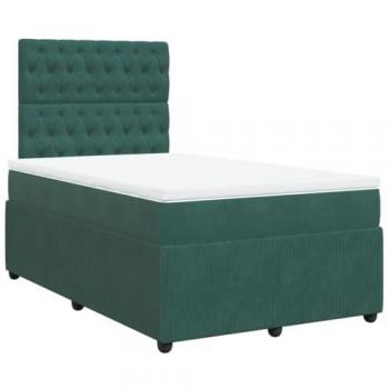 Cama Box Spring con colchón de terciopelo verde oscuro 120x190 cm