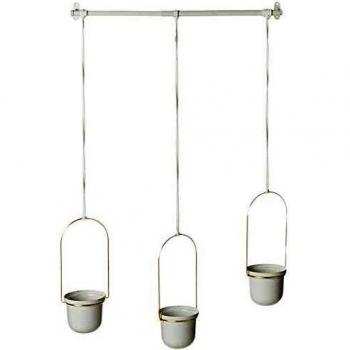 Macetas Colgantes Triflora Umbra - Set de 3, Color Blanco y Oro, Acero, Medidas: 107 cm H x 63 cm B x 15 cm T