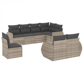 Set de Sofás de Jardín 8 Pzas con Cojines, Ratán Sintético Gris, Asientos con Respaldos, Sofás Modulares, Muebles para Patio Terraza