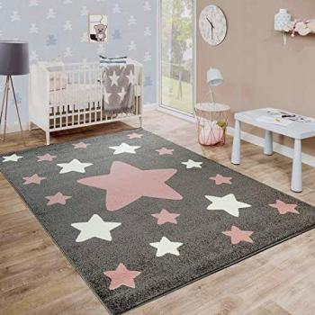 Alfombra Infantil Redonda Capri 330 con Estrellas en Colores Pastel, Altura 11 mm, Ø 200 cm