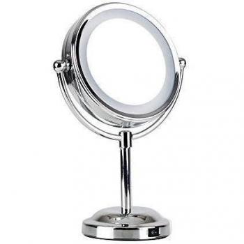 MiniSun - Moderno espejo de aumento con luz LED para baño 'Vanity mirror light' - cromado, ajustable y a pilas