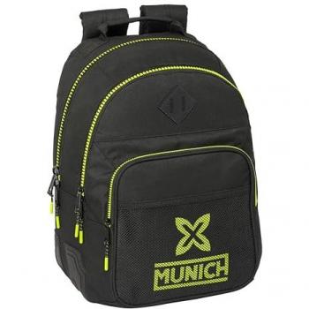 Mochila Escolar Munich Beat Negra 32 x 42 x 15 cm, adaptable a carro, doble compartimento, cómoda y versátil, ideal para niños de diferentes edades, calidad y resistencia