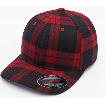 Flexfit Unisex Tartan Plaid Cap - Black/Red