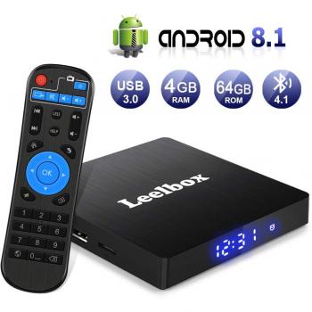 Android 8.1 TV Box, Android Box 4 GB RAM 64 GB ROM, Leelbox Q4 MAX RK3328 Quad Core 64 bit Smart TV Box, Wi-Fi integrato, BT 4.1, Box TV UHD 4K TV, USB 3.0