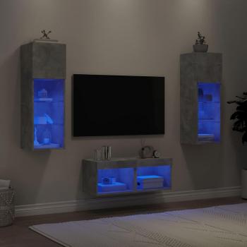 Mueble de TV de pared 4 piezas con luces LED en gris cemento