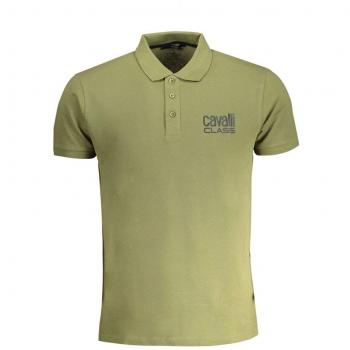 Green Cotton Polo Shirt - M, Cavalli Class, Polo Shirts, male, Green, Size: M, Short Sleeves, Buttons