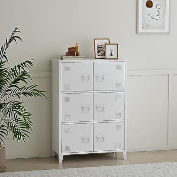 Armario de Oficina Hamina Metálico con 3 Compartimentos y 6 Puertas, 113 x 80 x 40 cm - Blanco